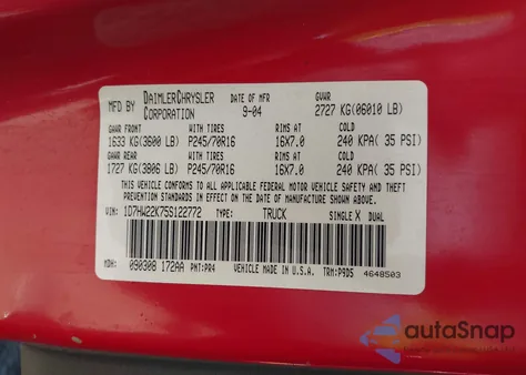 2005 Dodge Dakota St z USA, uszkodzony, nr VIN 1D7HW22K75S122772